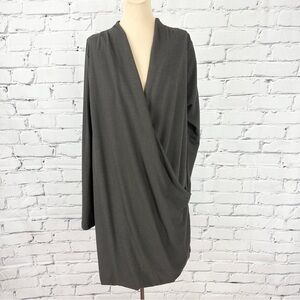 Bryn Walker Bamboo Organic Cotton Medium Faux Wrap Tunic Dress Gray Lagenlook